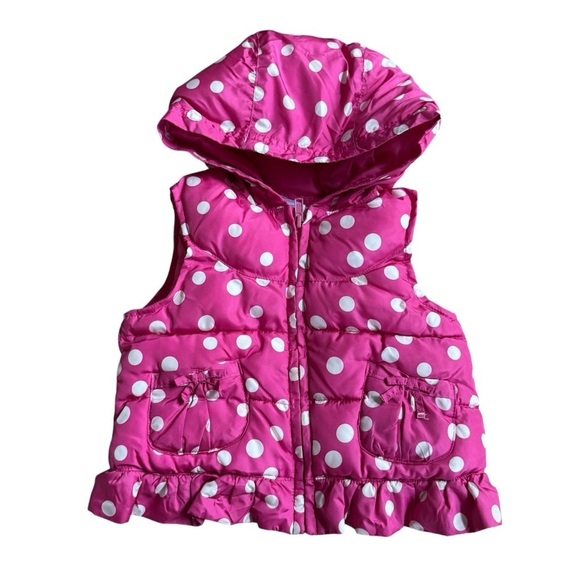 Gymboree Other - Gymboree pink Polka Dot Vest Puffer W/ Hood Sleeveless Girls 2T-3T